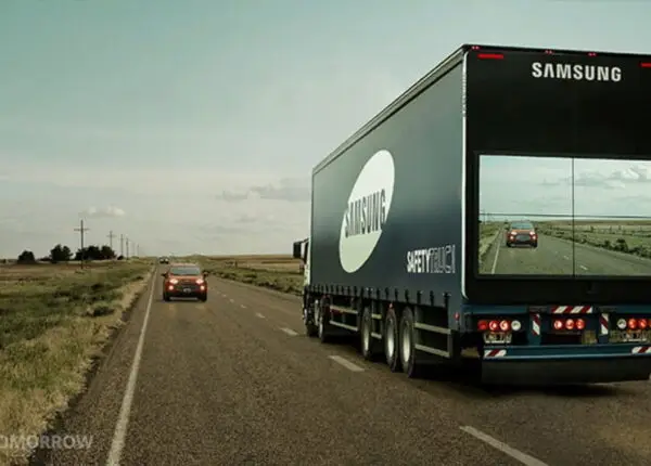 Samsung attaches screen to semi-truck to show the road ahead