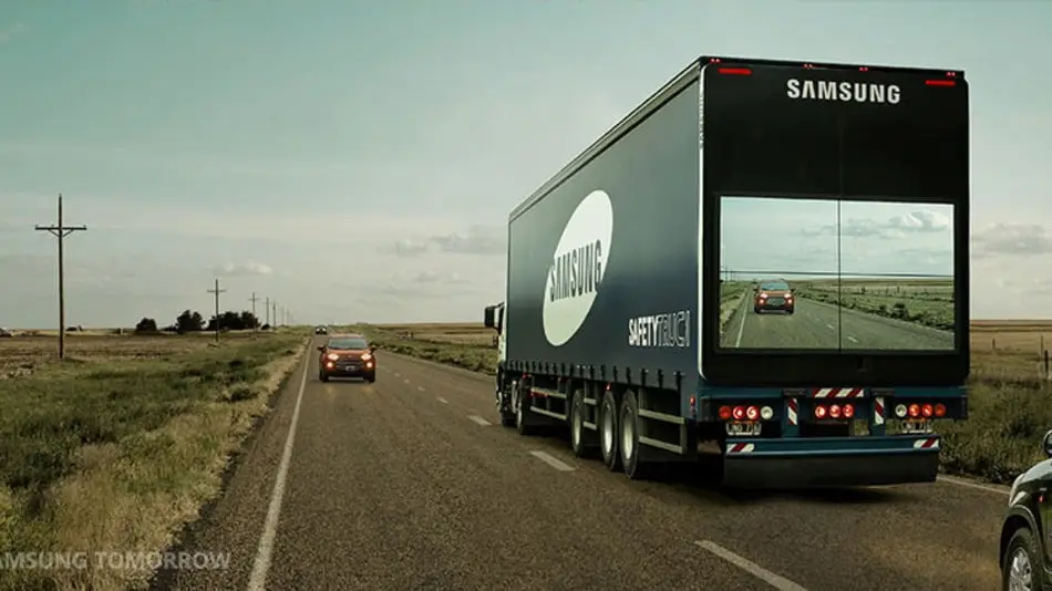 Samsung attaches screen to semi-truck to show the road ahead